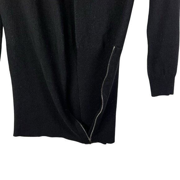 Theory V Neck Knit Sweater Merino Wool Long Sleeve Wool Fitted Petite Black Zip - Picture 3 of 10